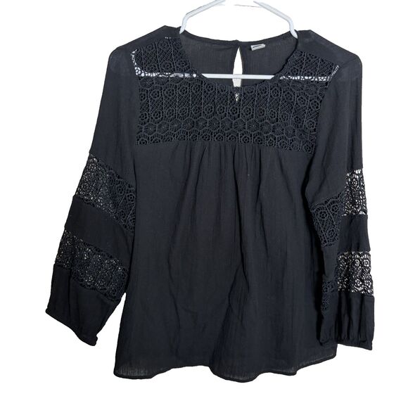 Old Navy Tops - Old Navy Blouse Women's Medium Round Neck Lace 3/4 Sleeve Boho Shirt Top